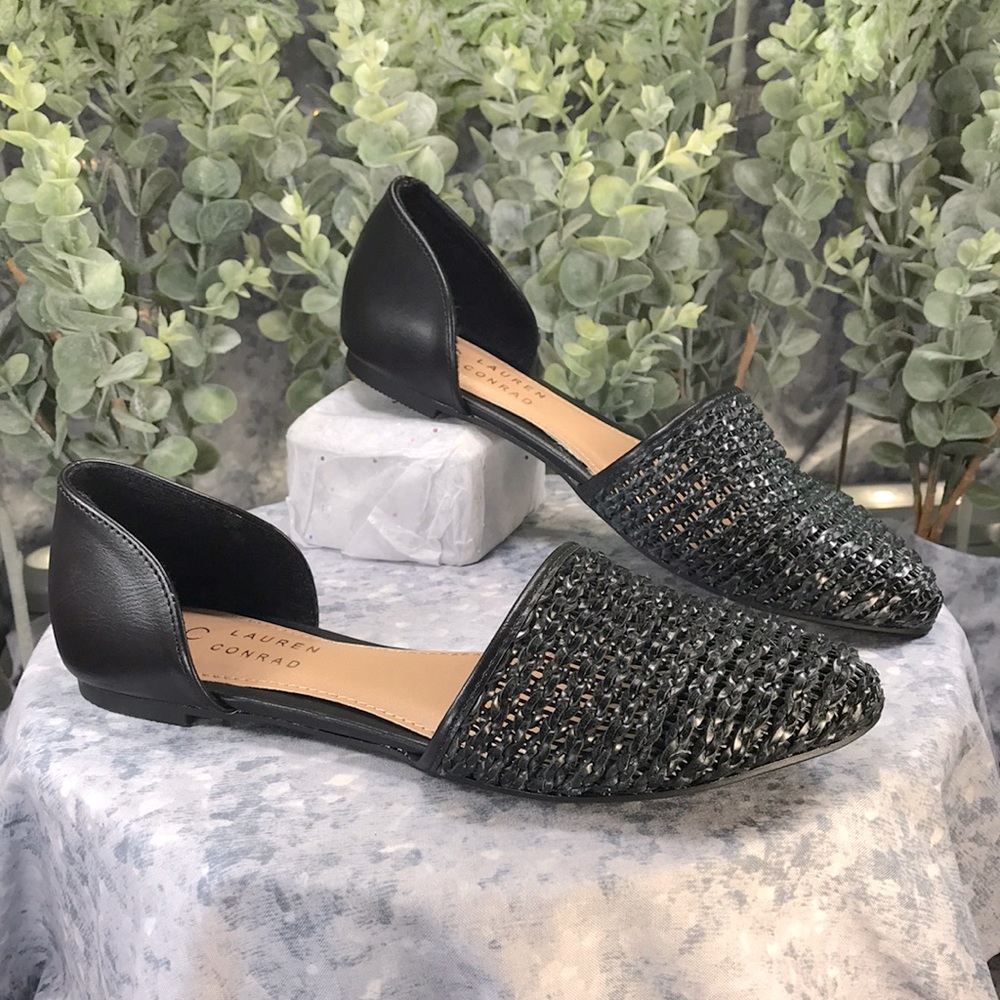 LC Lauren Conrad Calcite Black 2-Piece Woven Comfort Dress Flats WMS 6M🌟EUC🌟